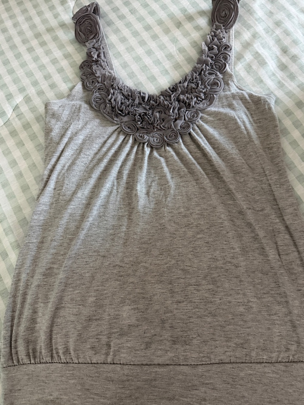 Finesse Grey Floral-Rosette Tank Top